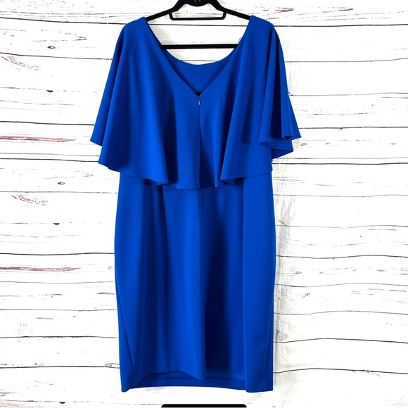 Calvin Klein Dress Womens Plus Size 22W Sheath Flutter Sleeves  Blue - Picture 4 of 10